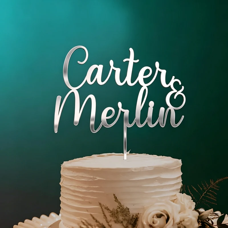 Cake Topper Personalized Name, Cake Decoration Topper for Bride Bridegroom Name, Acrylic Cake Topper and Wooden Cake Topper