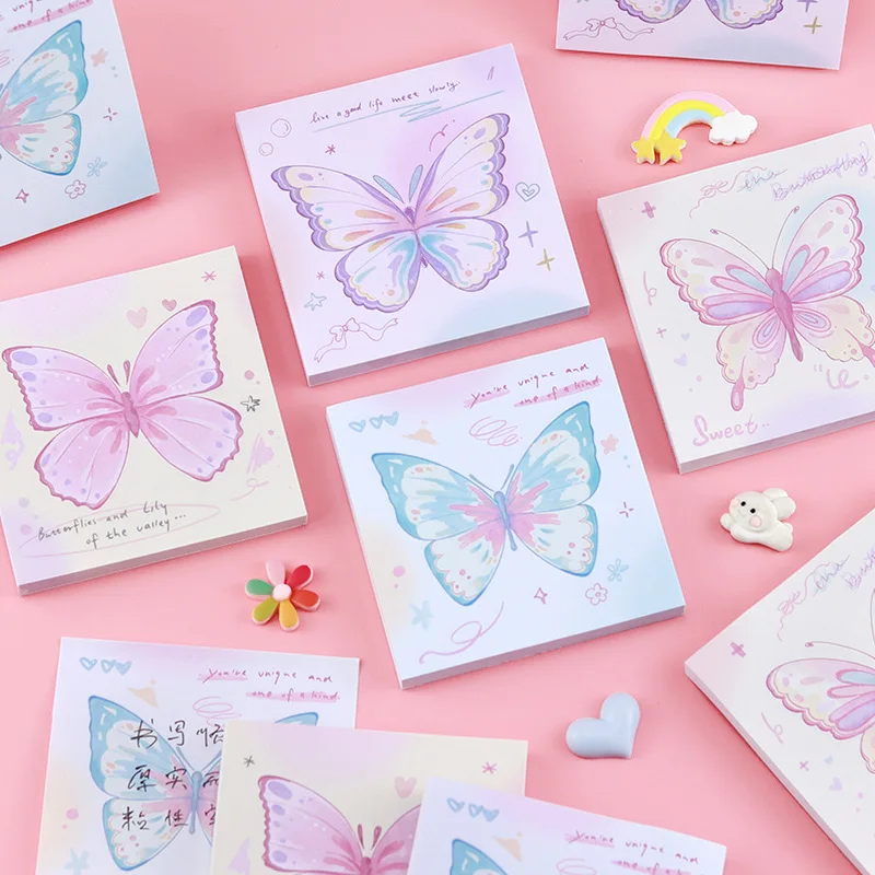 1Pcs 80sheet/pack Gradual Change Butterfly Sticky Note Book Korean Simple Note Book Sticker Back-to-school Essentials Office