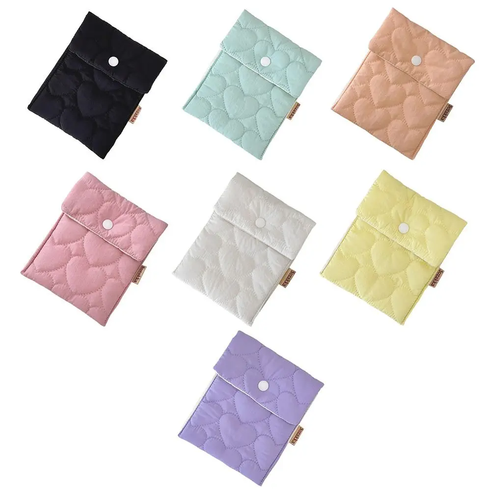 Organiser Sanitary Napkin Storage Bags Love Heart Coin Purse Physiological Period Tampon Bag Quilted Cotton Snap Button Bags