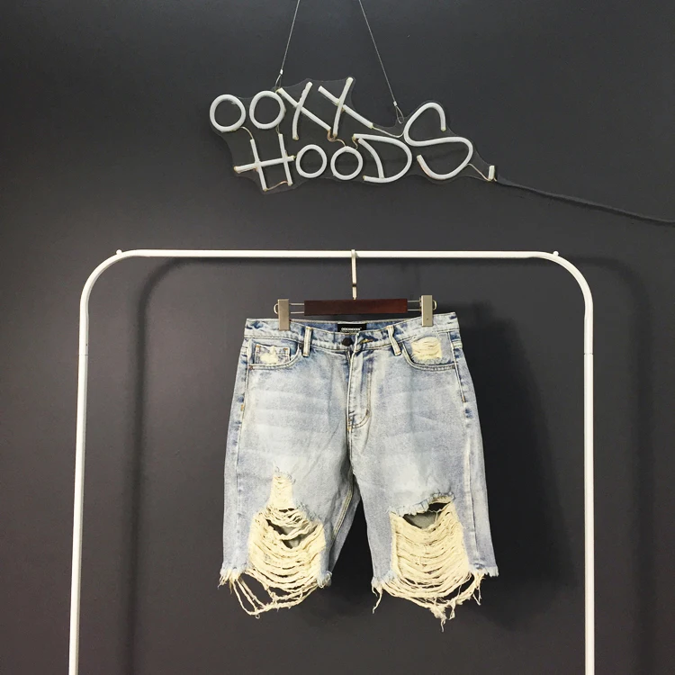 

Summer New Loose Fit Distressed Whisker Washed Denim Shorts Casual Style Youth Popular Loose Jeans Casual Scene Shorts