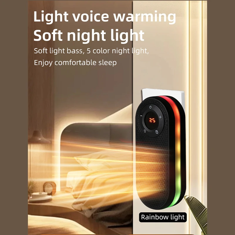 Wall Mounted Space Heater with Night Light Small Quick Heat Room Warmer Overheat Protection for Desk Table Bedroom Study Offices