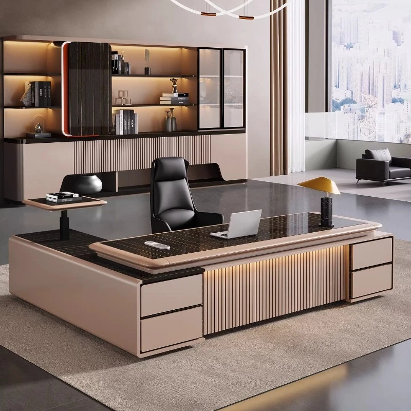 

L-образный письменный стол руководителя с подъемным механизмом, для игр, с тумбой для документов, роскошная офисная мебель, компьютерный стол для работы стоя