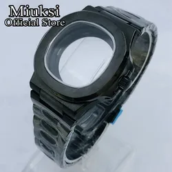 Miuksi 42mm black PVD watch case sapphire glass fit NH35 NH36 ETA2824 2836 Miyota8205 8215 PT5000 Mingzhu DG2813 3804 movement