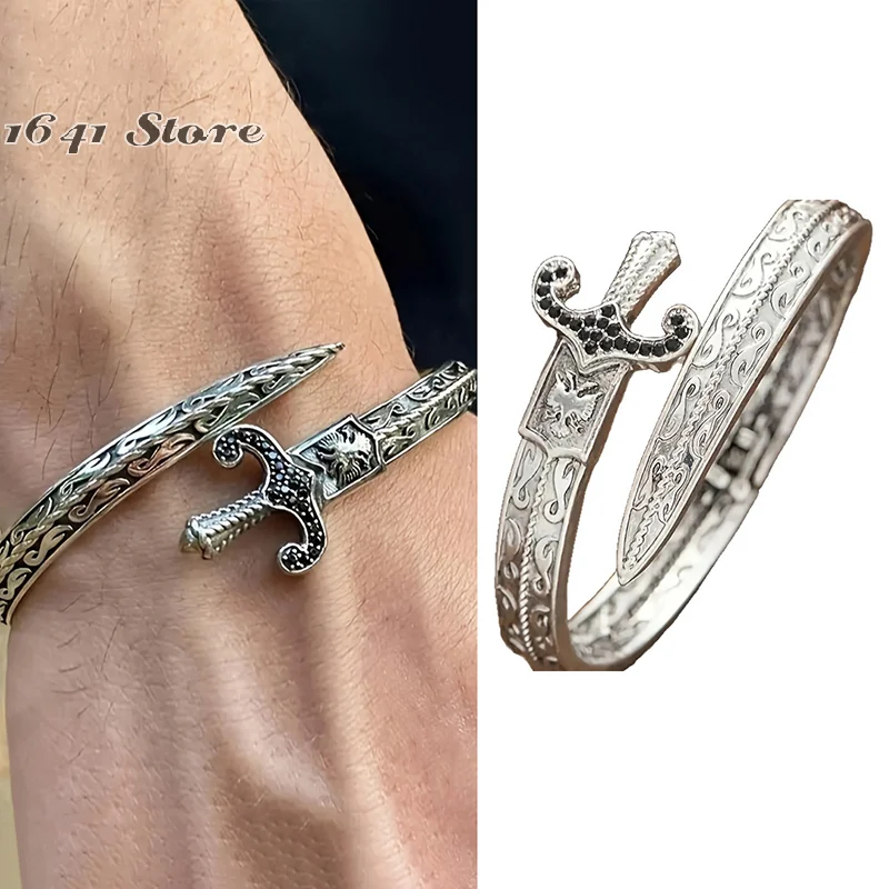 （NEW）1Pc Vintage Trend Carved Floral Sword Bracelet Men's Women's Personalized Punk Style Party Accessories Jewelry Gifts