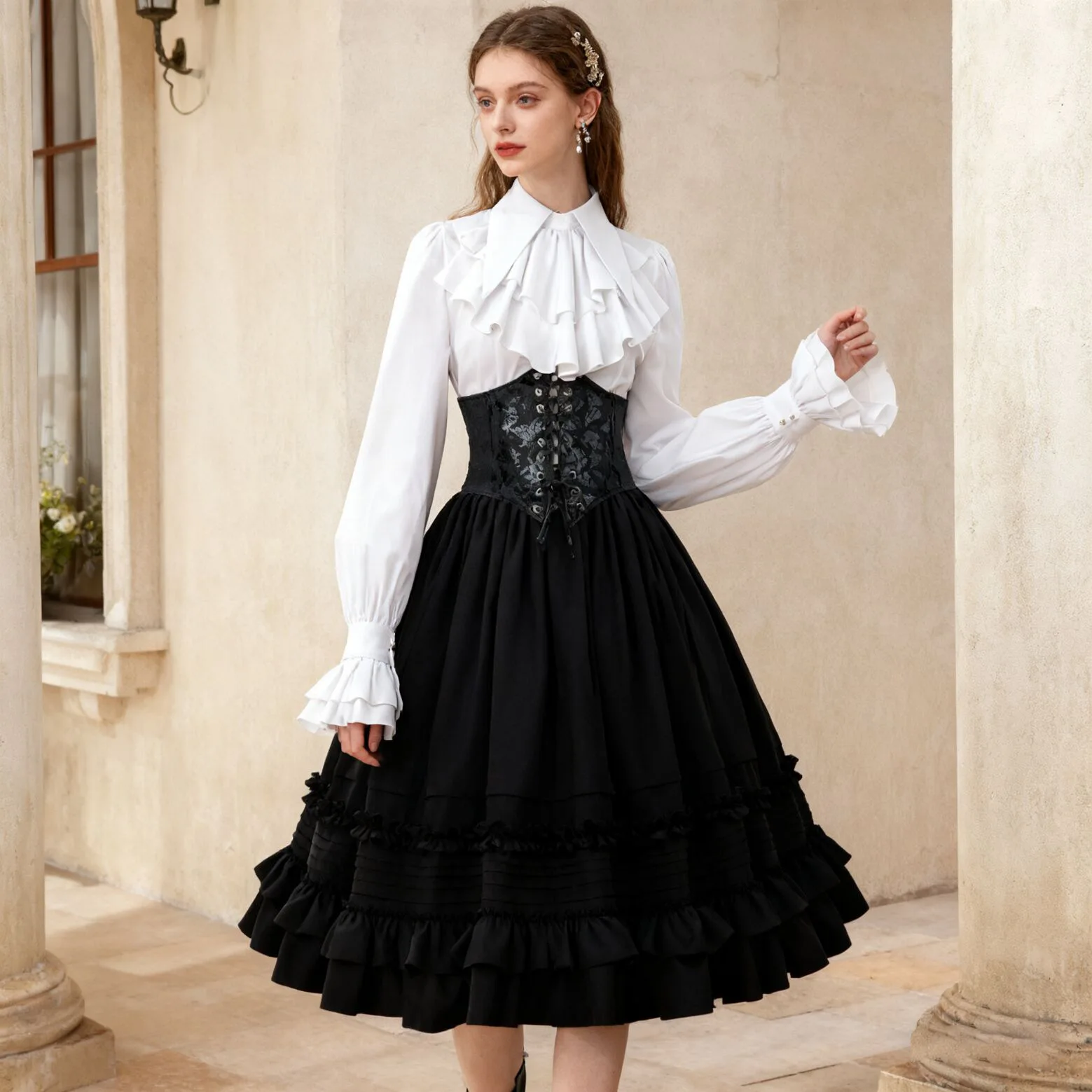 

Cosplay Costume Cake Lotus Bud Skirt Waistband Slimming Effect Sweet Sexy Frilly Half-length Dress Versatile Lace Valentine Gift