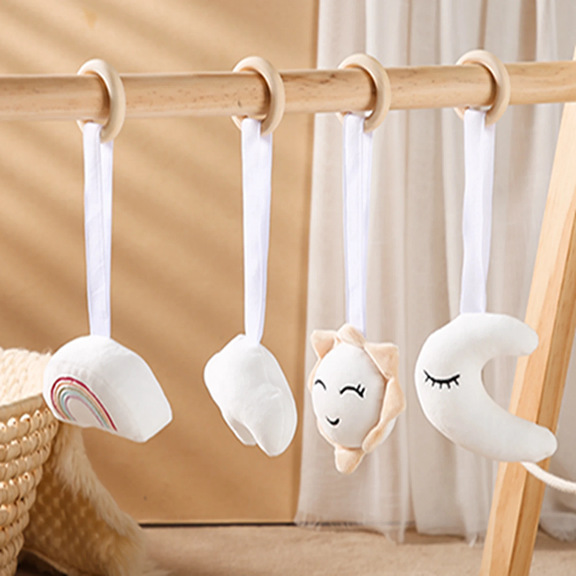 1Set Nordic Cartoon Baby Wooden Gym Fitness Frame Rack Hanging Pendant Toys Kit F3ME