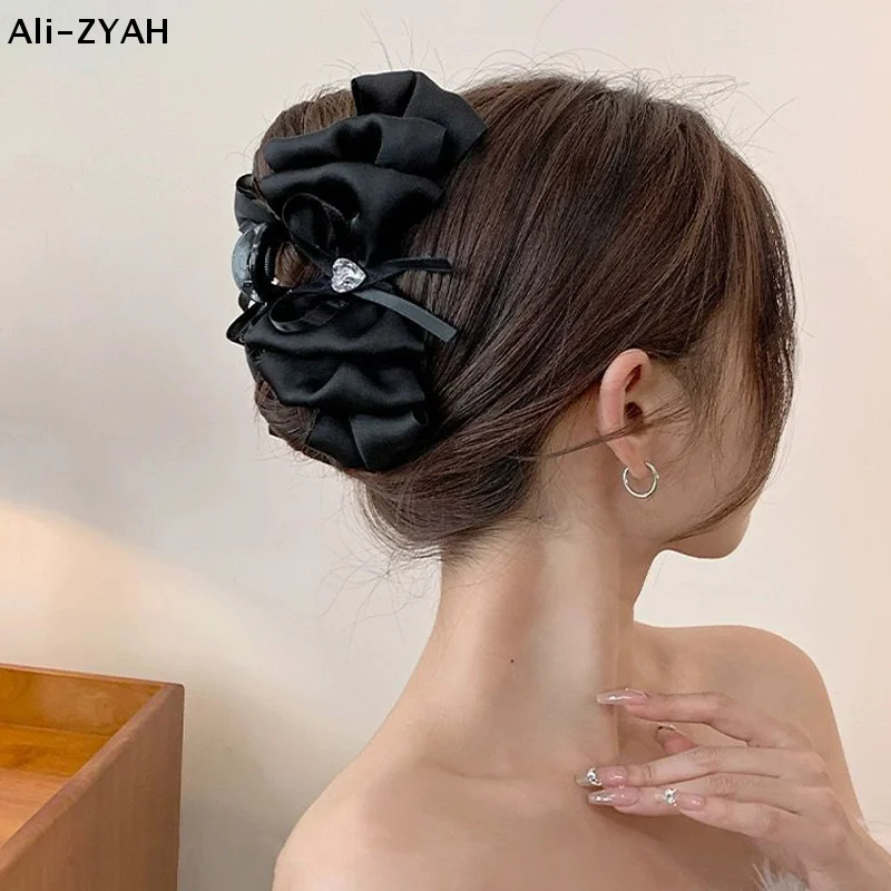 Süße Satin-Haarspangen mit großer Schleife für Damen, elegante Schleifen-Haarspange für Pferdeschwänze, Kopfschmuck-Accessoires, doppelseitige Haarspange