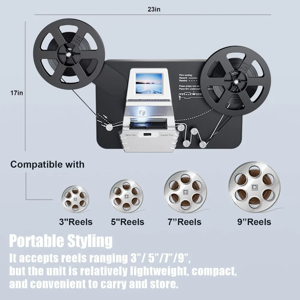 8mm & Super 8 Film to Digital Converter, Film Scanner Digitizer with Screen, Convert Reels into 1080P Digital MP4 Files,Sharing image 4