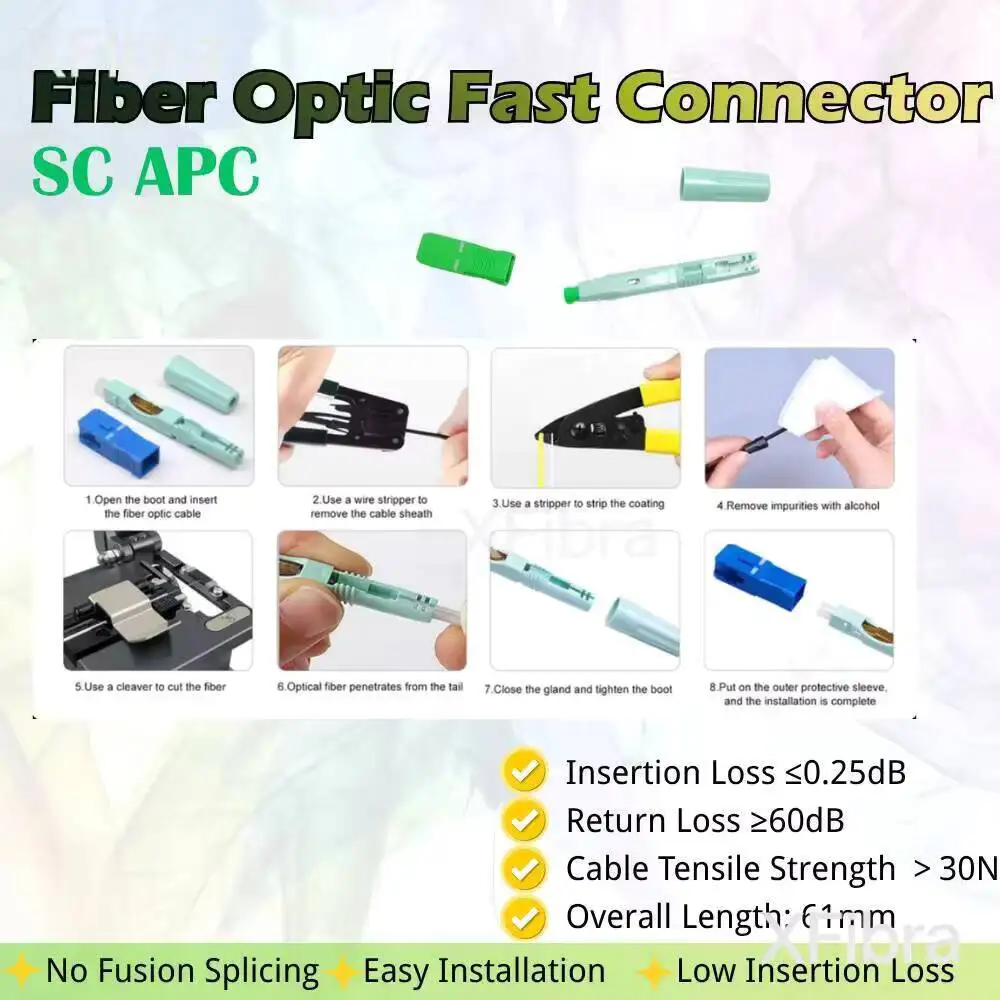 20/50PCS SM Optical Fast SC-APC High Quality SC FTTH Fiber Optic Quick Connector Embedded Low Insertion Loss