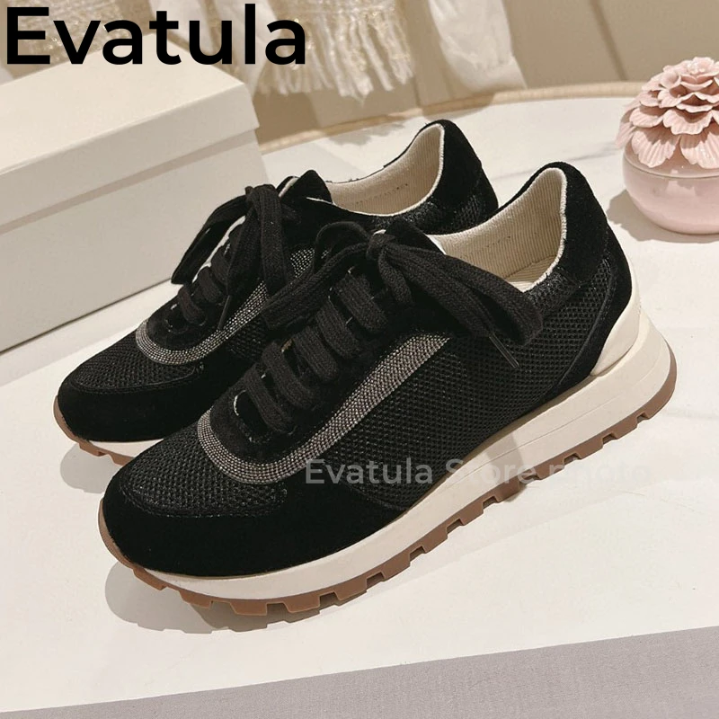 2024 Spring Suede Leather Lace Up Casual Sneakers Women Thick Sole String Bead Flat Shoes Comfort Running Shoes Tenis De Mujer