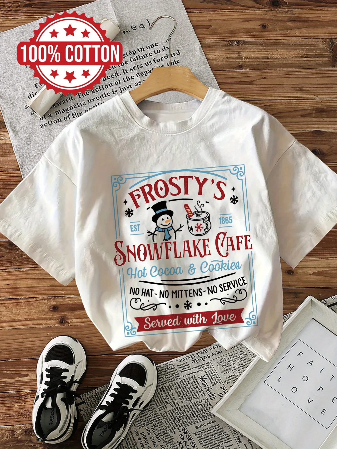 Women's Vintage Frosty Snowflake Cookie Graphic T-Shirt Pastel Pink Retro Cafe Tee for Parties Outfits Ladies Short Sleeve Shirt