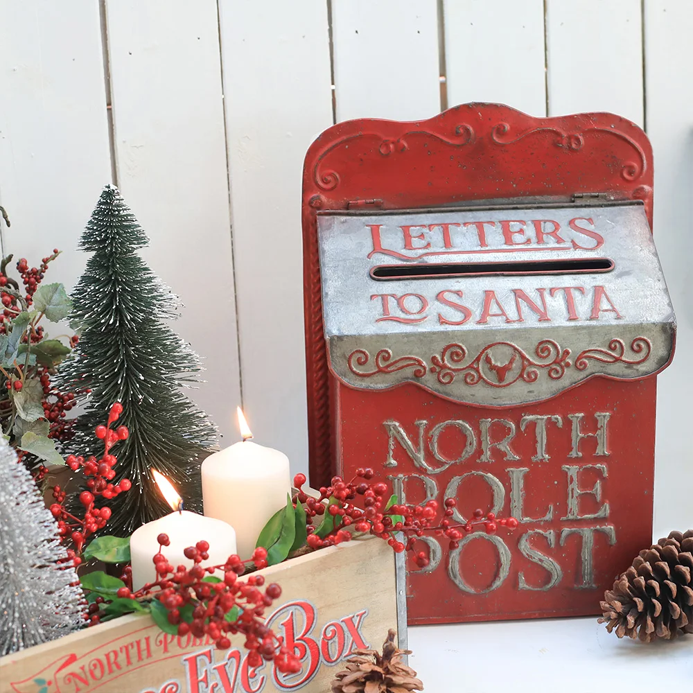 

Christmas Mailbox Metal Garden Mailbox Leaving Message Post Box Wall Mounted Post Farmhouse Design North Pole Post