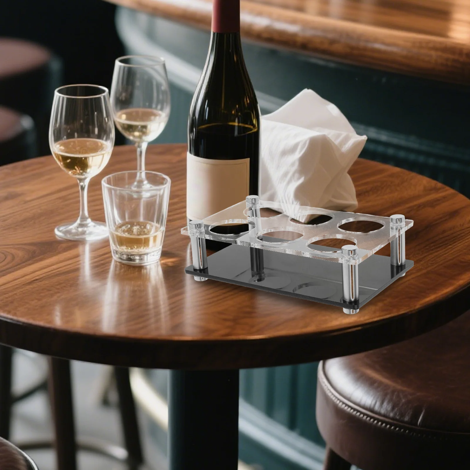 شفافة 6 ثقوب النار الزجاج حامل صينية الاكريليك المنظم ل البارات الليلية Ktv الأحداث النار الزجاج حامل أكواب الشرب الوقوف #1