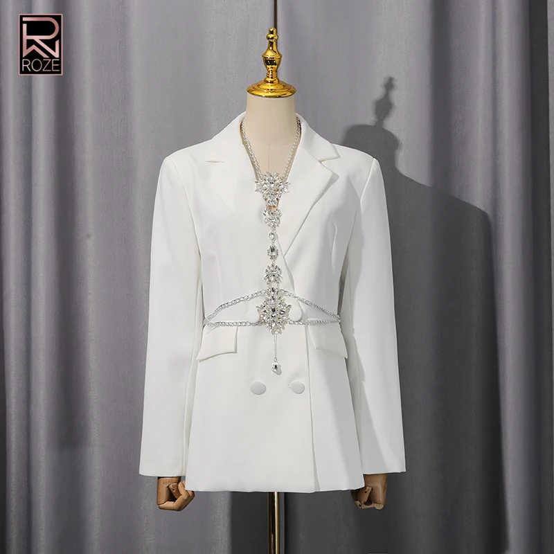 

Solid Spliced Diamonds Tunic Blazer for Women Notched Collar Long Sleeve Patchwork Button Slimming Blazer Female Fashion New