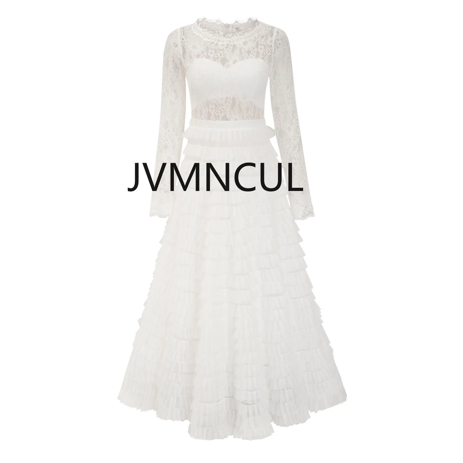 2025 핫 할로우 레이스 파티 드레스 우아한 솔리드 컬러 연회 긴 소매 A 라인 드레스