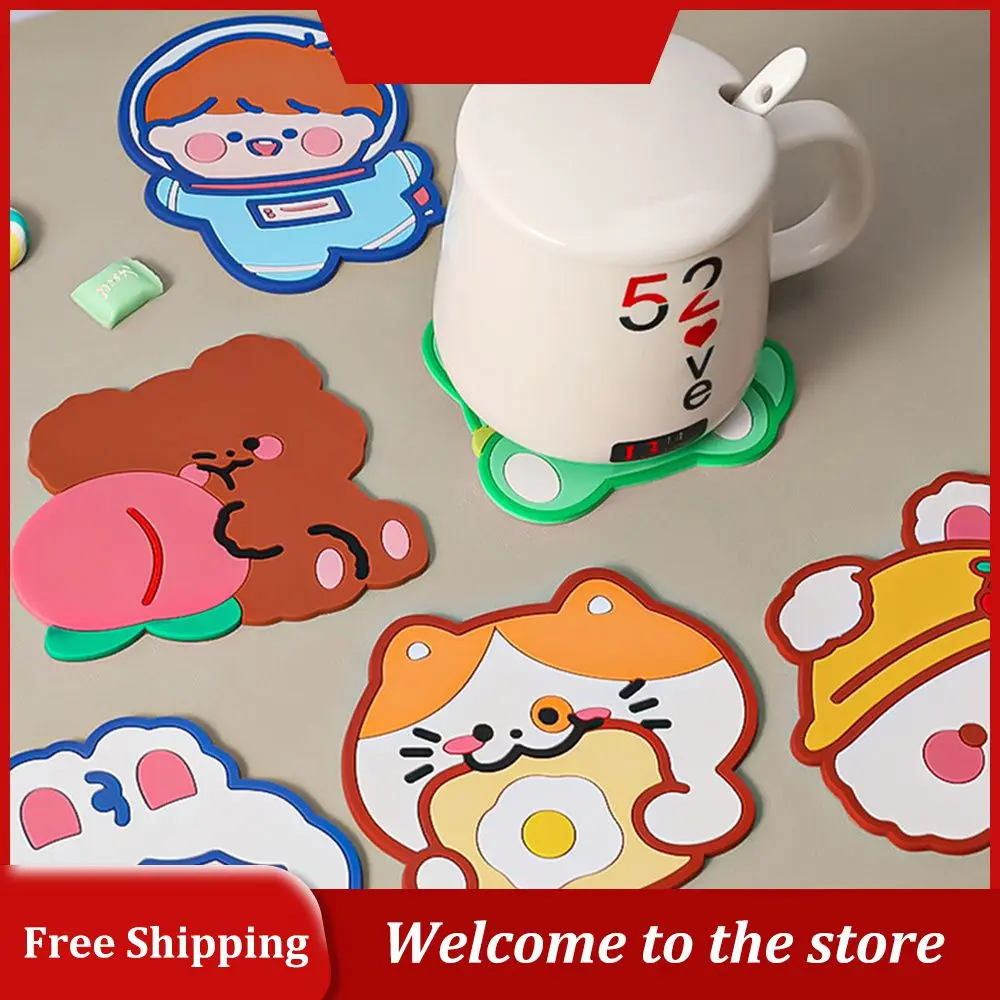 Cartoon Shaped Cup Coaster Silicone Slip Insulation Pad PVC Mat Hot Drink Holder Placemat Anti Scald Home Decorations Accessory