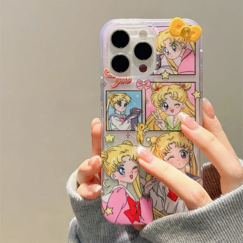 Capa de telefone sailor moon para iphone, 3d desenhos animados bonitos, capa tpu dura à prova de choque, ilustração anime japonês, 15, 14, 13, 12, 11 pro max