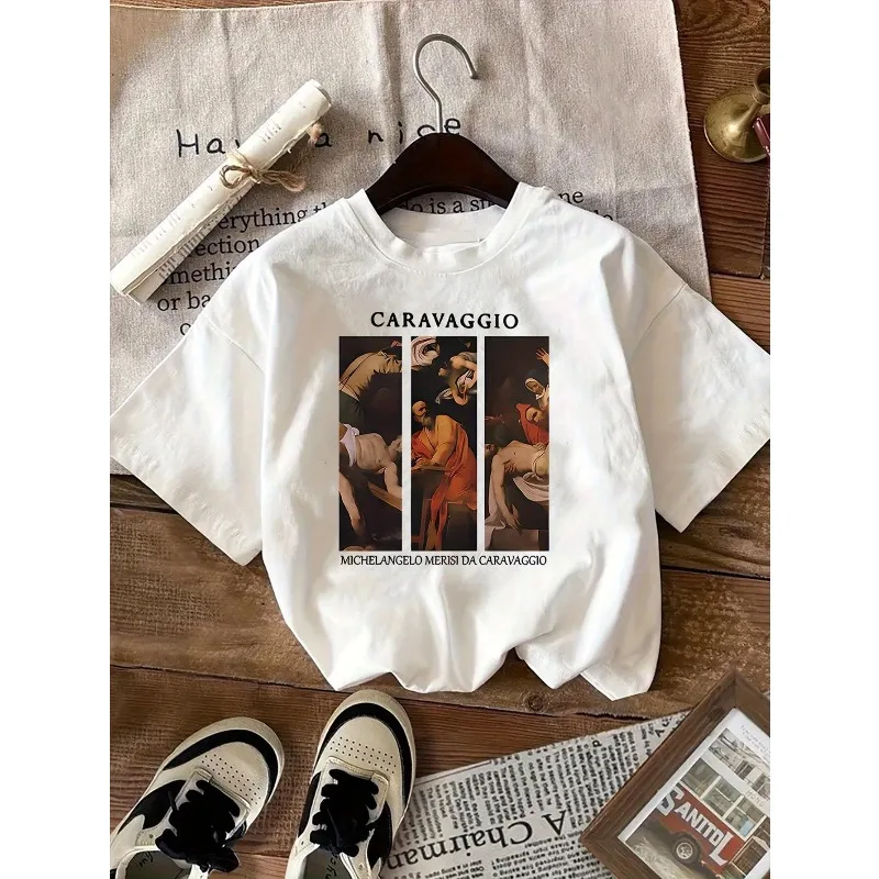 

Женская футболка с художественным принтом Michelangelo, мягкая и дышащая футболка с круглым вырезом и короткими рукавами, повседневный топ, футболка в итальянском стиле художника