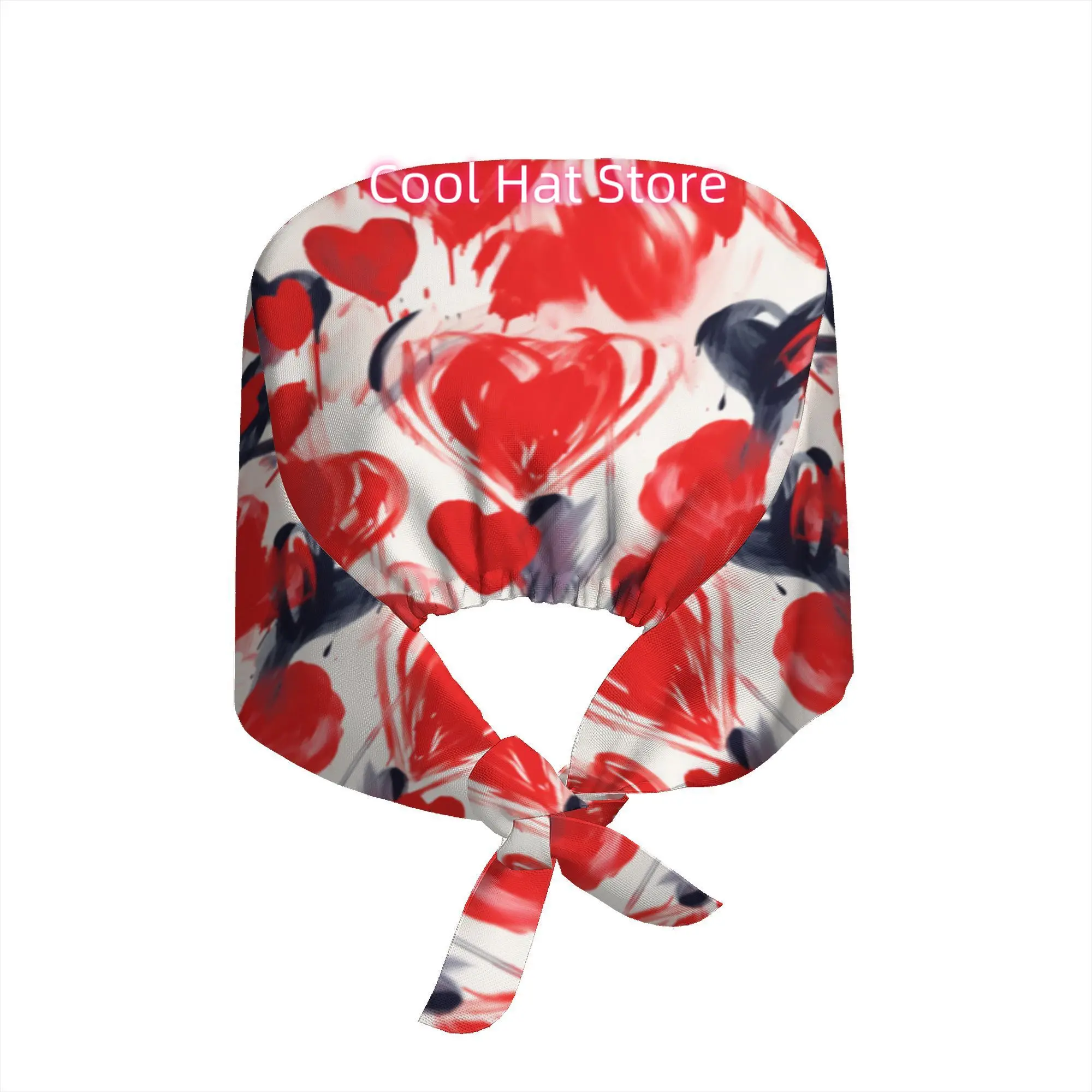 1pc Adjustable Working Cap, Elastic Tie-Back Scrub Cap, Unisex, One Size, Hand-drawn heart-shaped pattern