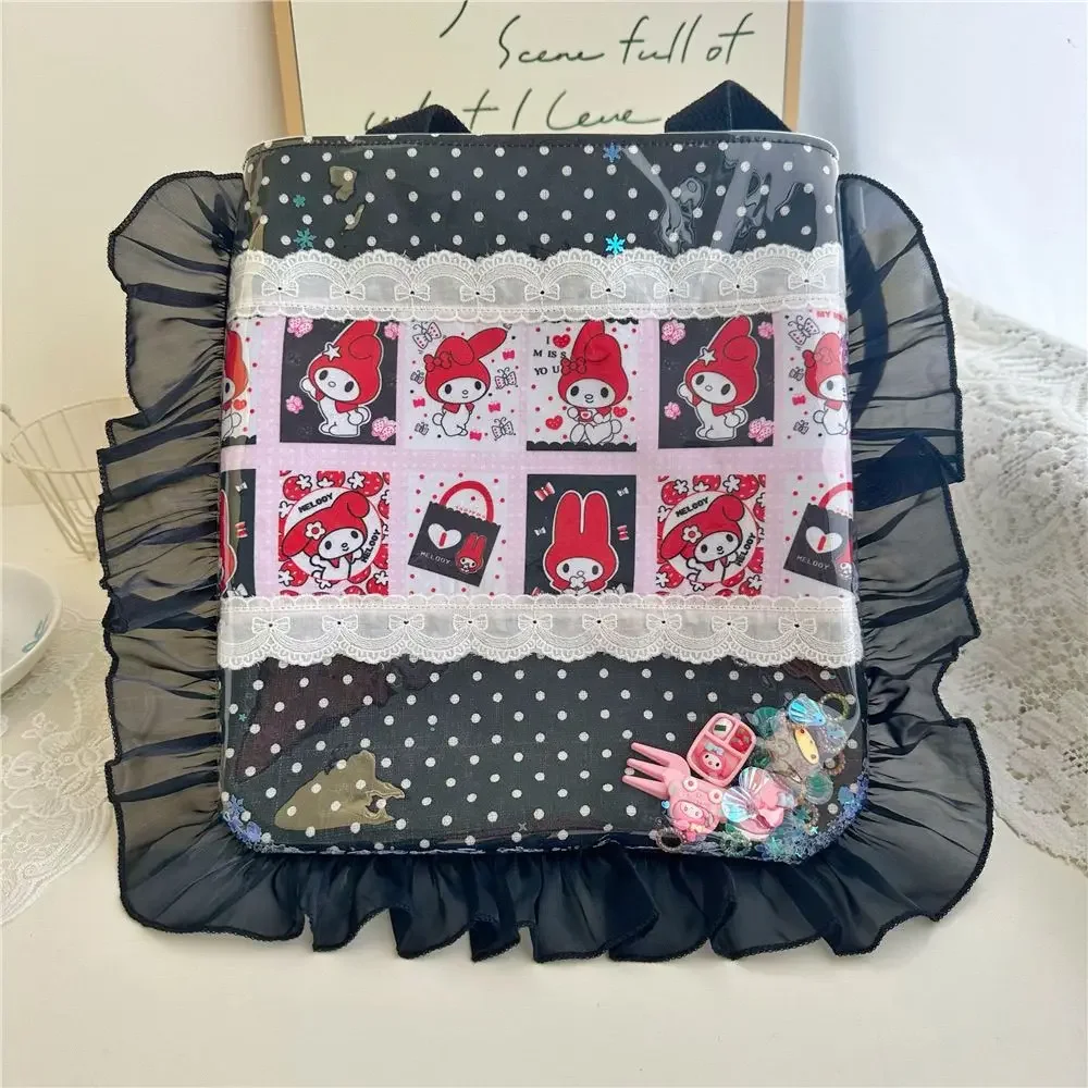 Sanrio My Melody Shoulder Storage Bag Kawaii Cartoon Large Capacity Cosmetic Bag Cute Lace Girly Heart Handmade Quicksand Bag image 5