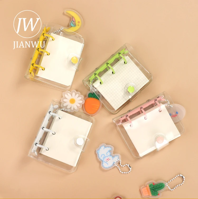 JIANWU – Mini livre à feuilles mobiles à 3 anneaux, carnet de notes Transparent et Portable pour étudiants, papeterie Kawaii, fournitures scolaires