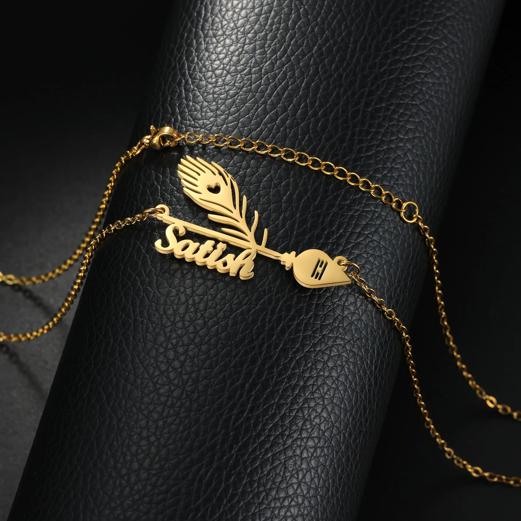 Atoztide اسم مخصص قلادة للنساء الطاووس ريشة السهم قلادة مجوهرات من صلب لا يصدأ سلسلة هدية عيد ميلاد شخصية #3