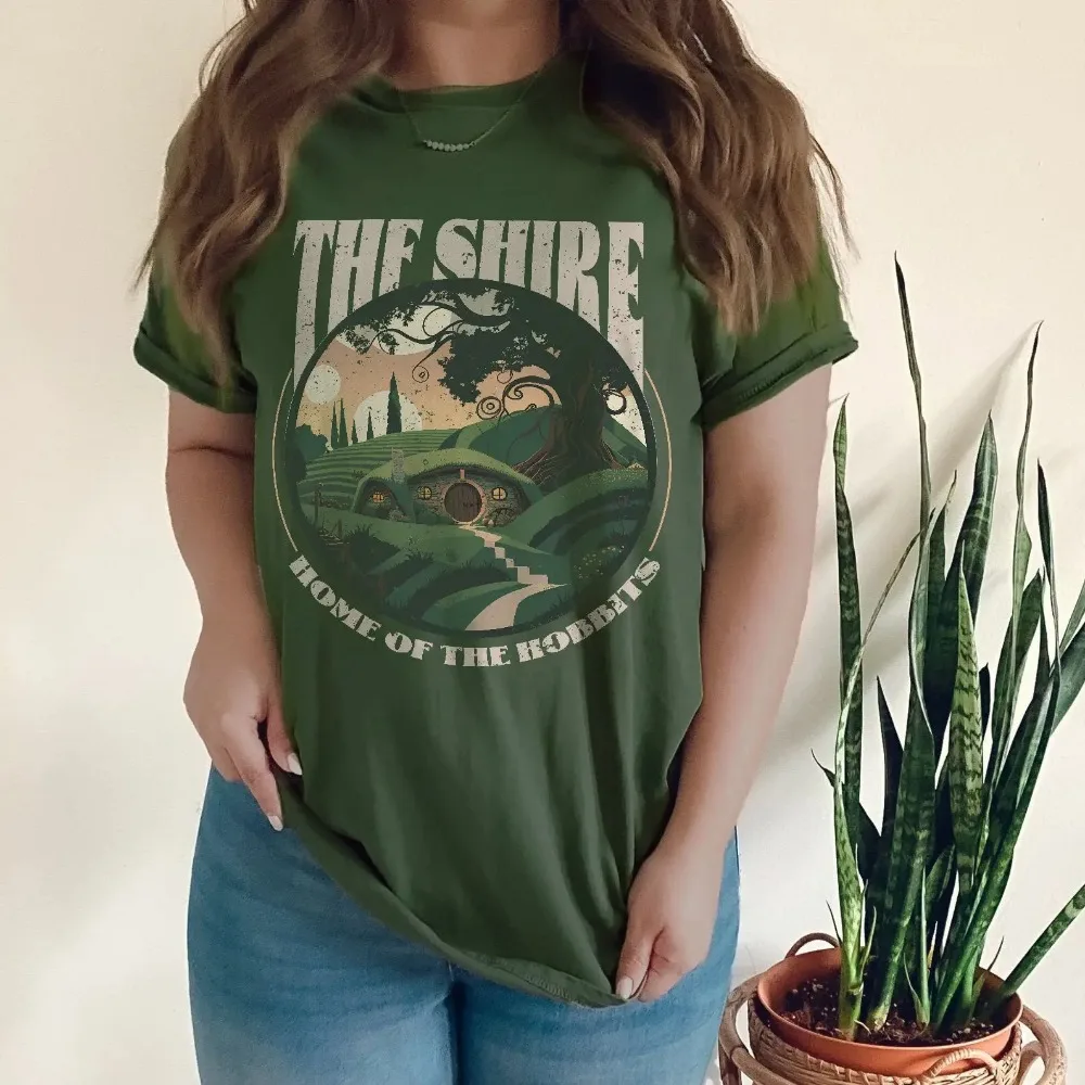 Fashion Printed The Shire T Shirts Woman Graphic Home of The Hobbits Top Tees Casual O Neck Short Sleeve Female Streatwear