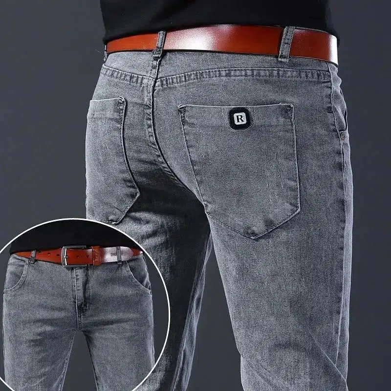 Designer de roupas dos homens outono coreano moda elástica estiramento apertado ajuste versátil juventude magro masculino calças jeans calças