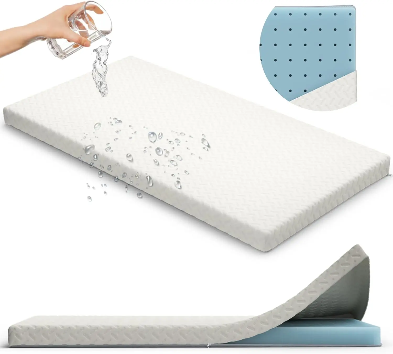 Surmatelas 2CPull en mousse à mémoire de forme, housse imperméable, respirante, douce, lavable, 52 "x 28" x 2 ", convient aux berceaux de taille standard et aux tout-petits