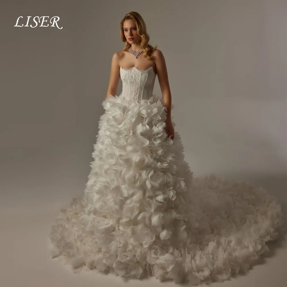 Liser Sweetheart A-Line Luxury Wedding Dresses Silk Lace Tiered Tulle Customized Elegant Long Bridal Gowns Robe de mariée