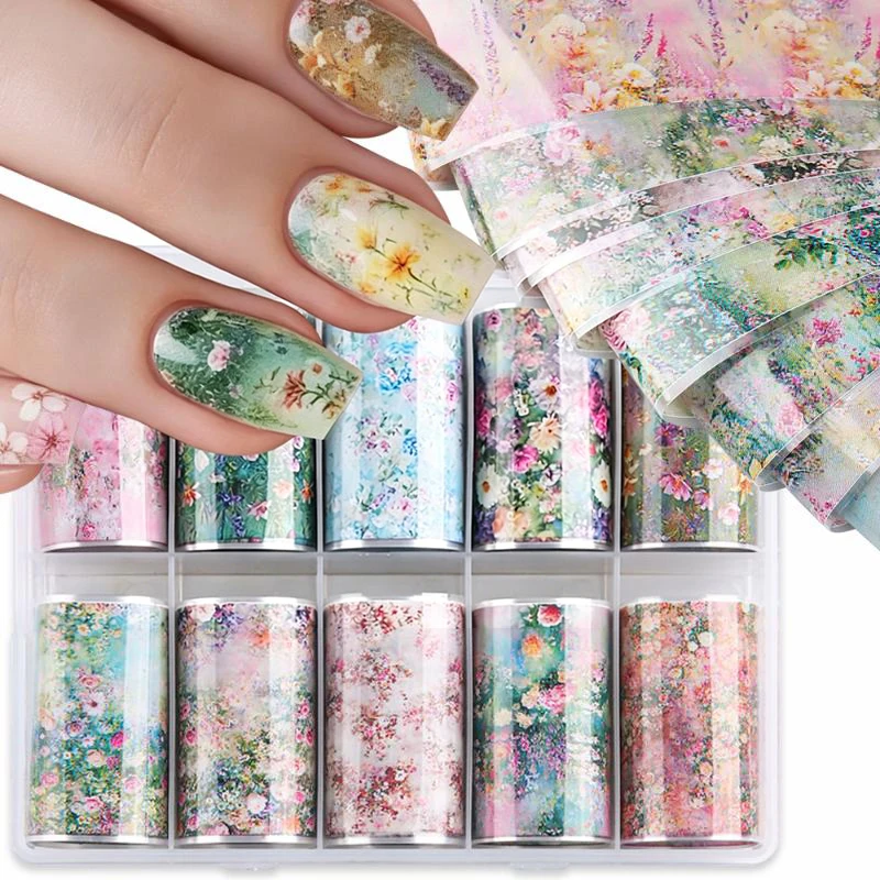 

Nail Foils 10 Rolls Oil Painting Flower Rose Pattern Transfer Paper Slider for DIY Manicure and Salon Artist Decor