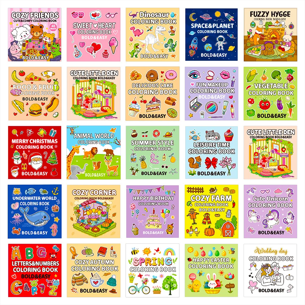 40 Pages Children's Coloring Books, Cartoon Graffiti on Food and Fruits, Children Over 3 Years Old Coloring Book