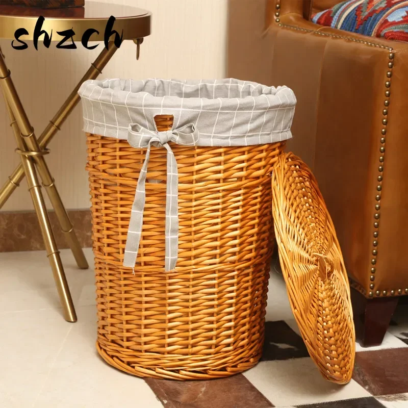 Cesto de mimbre con tapa para la ropa sucia, cesto de almacenamiento decorativo, elegante, tejido para el hogar, soporte para ropa