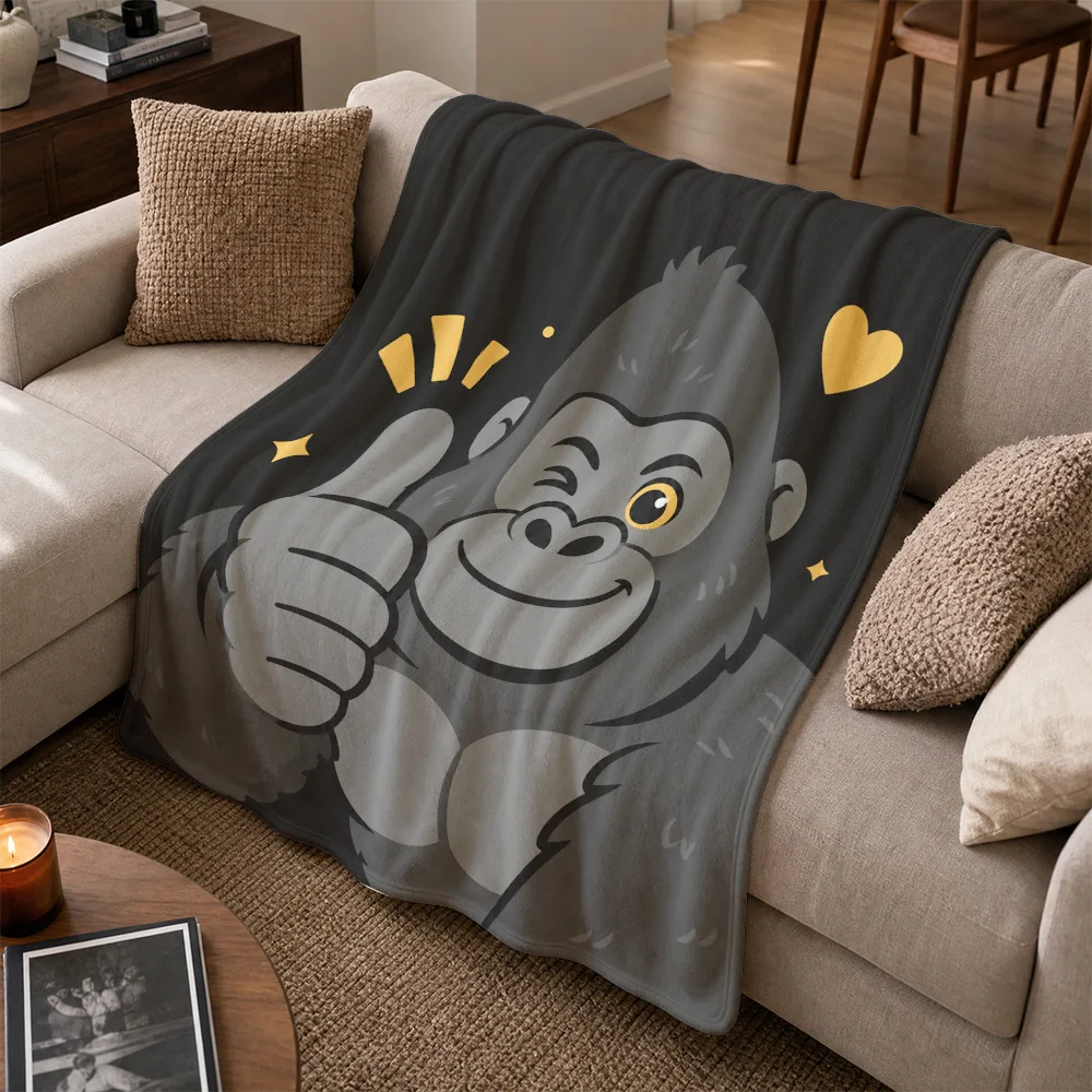 Fun Cartoon Monkey Thumbs Up Throw Blanket for Sofa Couch Living Room Decor Plush Cozy Decorative Accent Throw Gift Idea