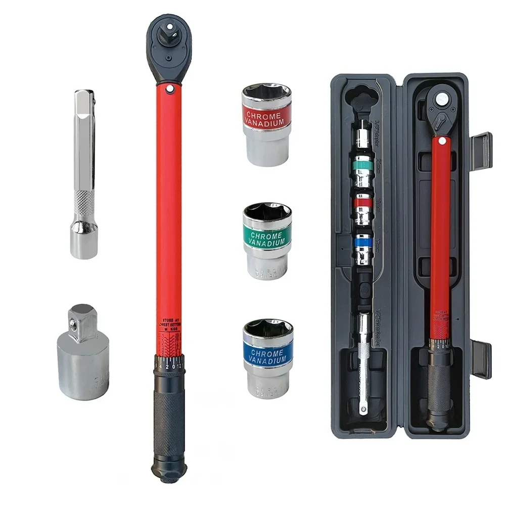 High Carbon Steel 1/2 Inch Torque Wrench Set 72 Tooth 20 to 230 Nm with Chrome Finish and Balanced Weight Design