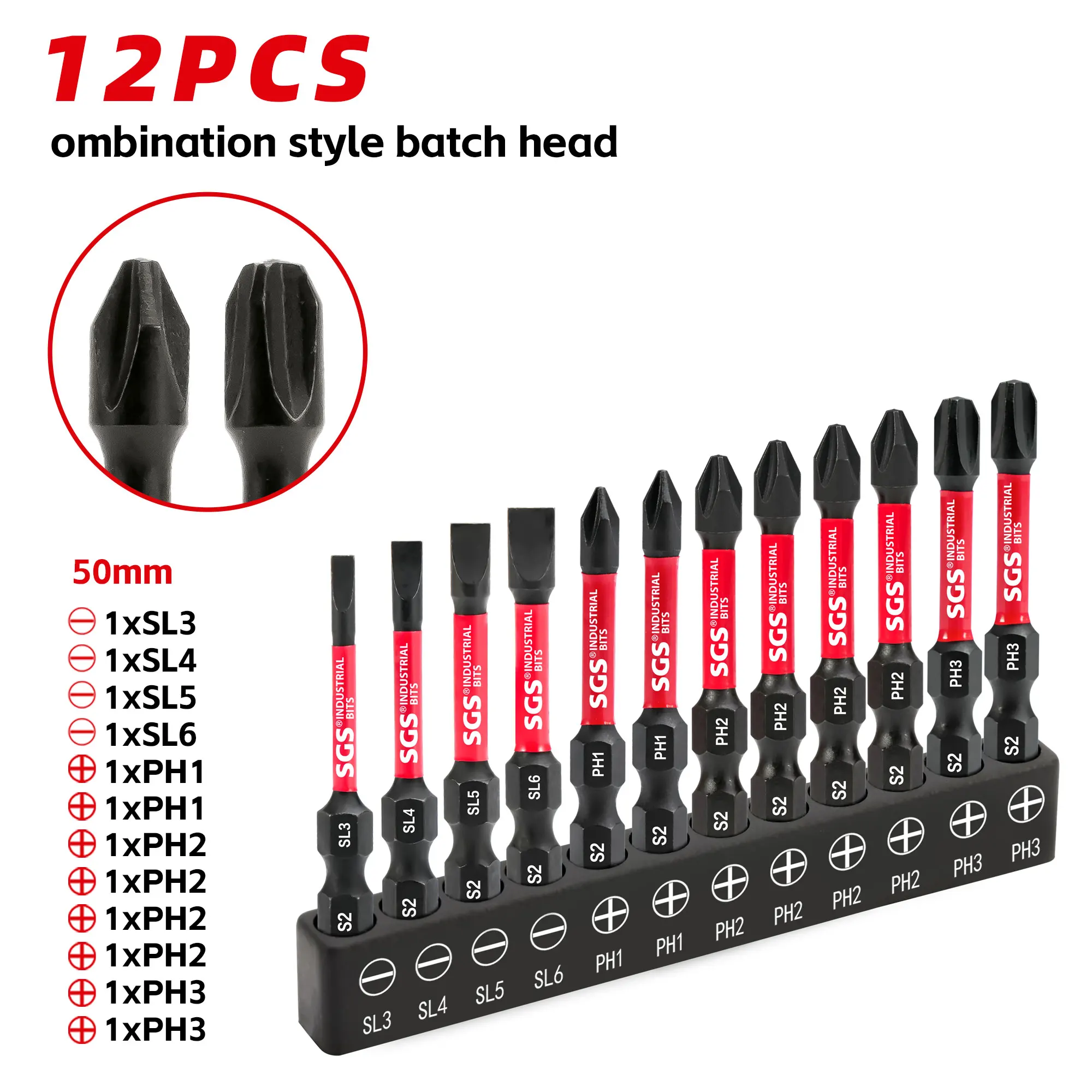 Conjunto de 12 peças de pontas de chave de fenda de aço S2 antiferrugem, 25/50mm de comprimento, inclui pontas Phillips e de fenda, adequado para produtos plásticos, suprimentos para marcenaria, casa, fábrica, escritório e outros processamentos de metal.
