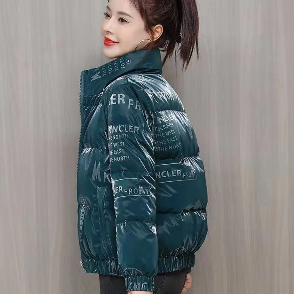 Damen Herbst Winter neue koreanische Mode Tops kurz bedruckten Stehkragen warmen Baumwoll mantel trend ige kurze Jacke für Frauen