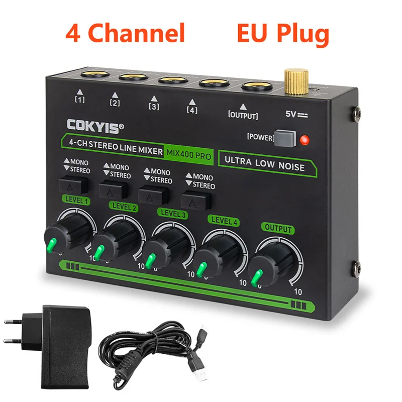 Mezclador de línea de 4 canales de ruido ultra bajo MH400 Mini mezclador de audio con | Bodega