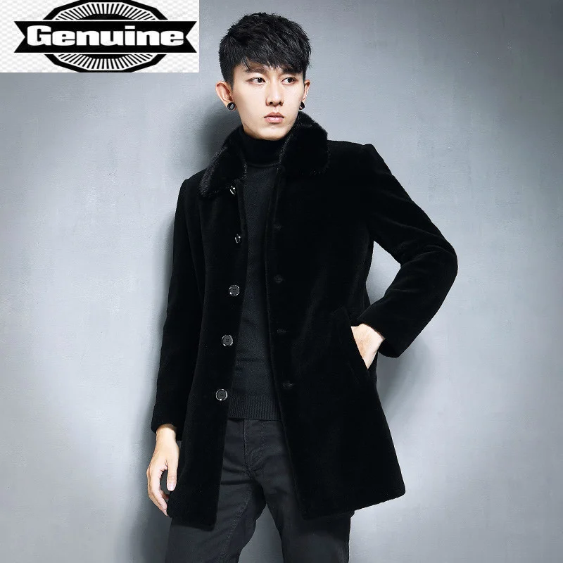 

Collar Real Mink Men Jacket Fur Coat Men's Jackets 2023 Thick Winter 100% Sheep Shearing Clothes Ropa Hombre LXR393