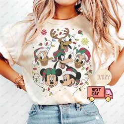 Comfort Colors Vintage Mickey Minnie Disney Girls Tops Cotton Shirt Disney Christmas Tee Tree Merry Party Gift Retro World Shirt