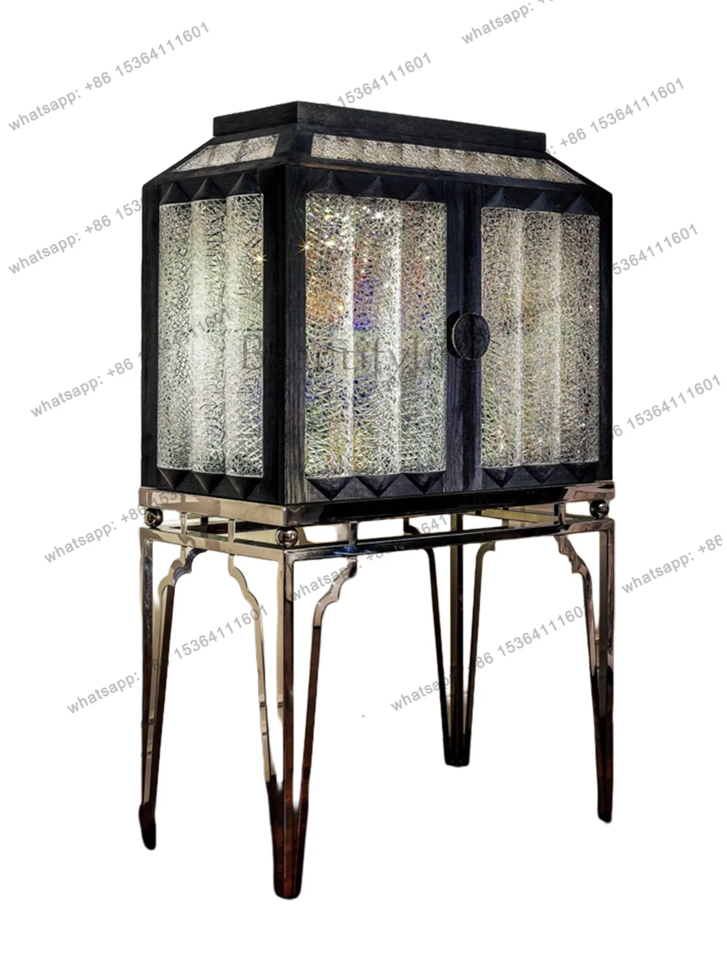 Italian light luxury crystal glass wine cabinet with lamp high-end display villa high-end decorative storage cabinet