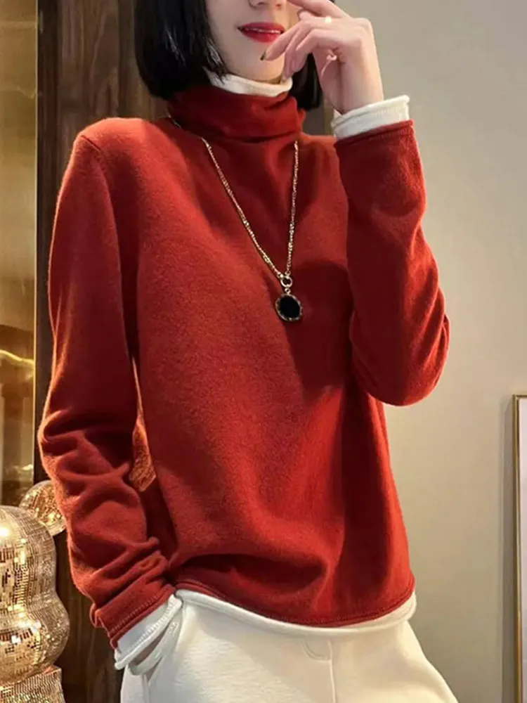 

Faionable Wool Blend Knit High Ne Long Sve Overhead Top Women's Korean Sle Anti-Aging Autumn Winter High-End Feeling