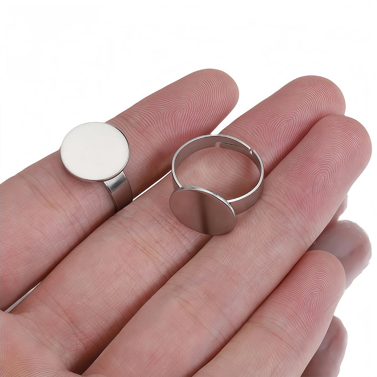 5/10 Stück Edelstahl-Ringfassungen, verstellbare Ringfassung, runde 6/8/10/12/14mm Cabochon-Basis für DIY-Schmuckherstellung – Detail 6