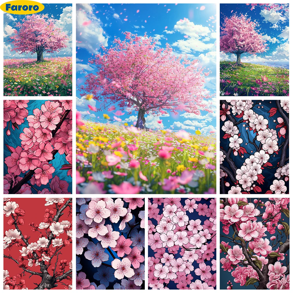 Cherry Blossoms 5D Diamond Painting Kit Flowers Landscape Diy Diamond Embroidery Cross Stitch Home Wall Art Decor Handmade Gift