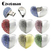 256GB Pendrive Crystal Heart USB Flash Drive Necklace Pendant 16GB32GB64GB128GB Jewelry Heart Cle Usb Stick Storage Device Gift