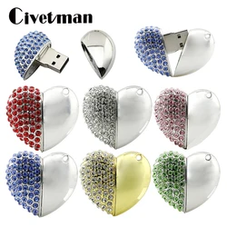 Pendrive de cristal con forma de corazón para joyería, dispositivo de almacenamiento USB de 256GB, 16GB, 32GB, 64GB y 128GB, para regalo