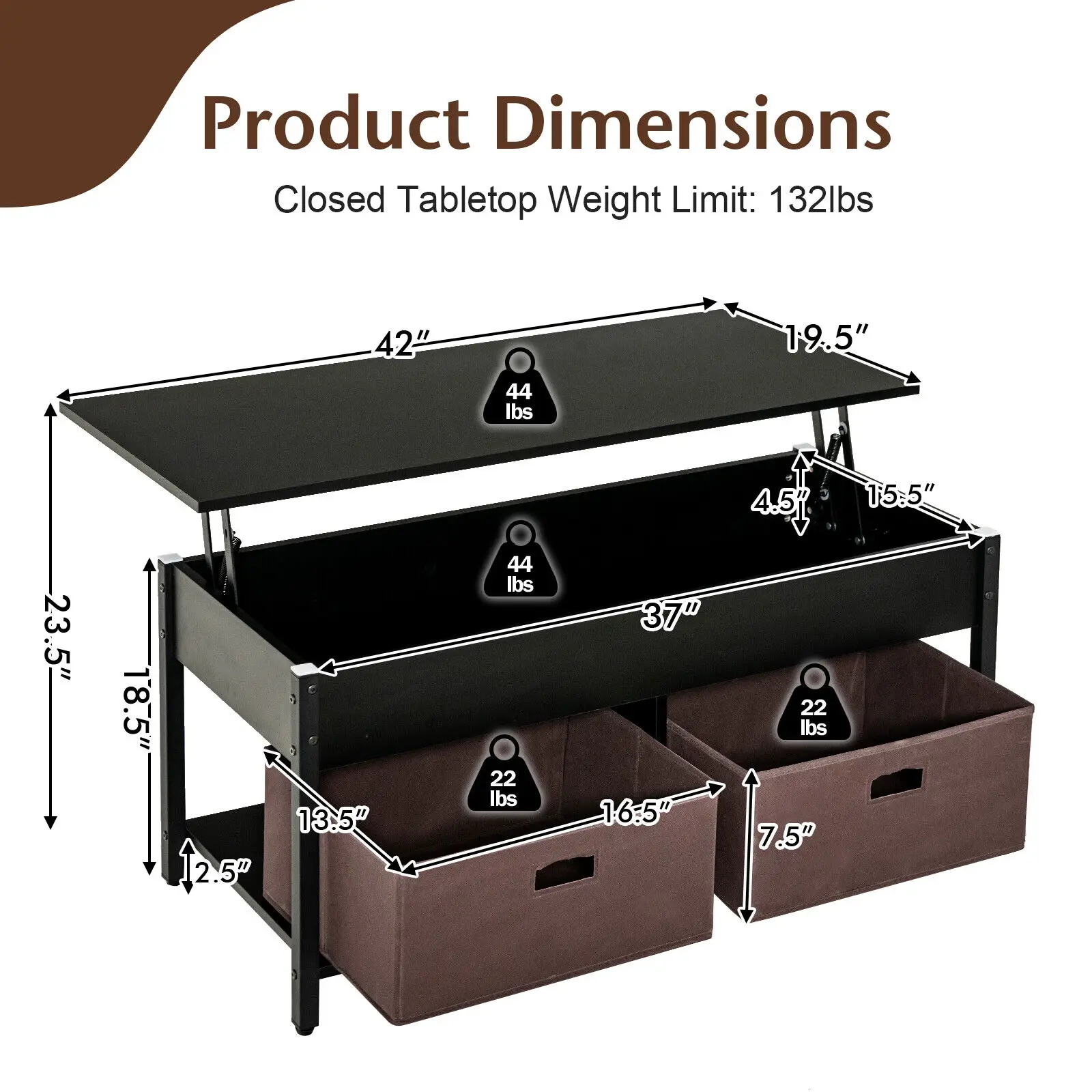 Costway Lift Salontafel Multifunctionele Pop-Up Centrale Tafel Met Lifting Tafelblad