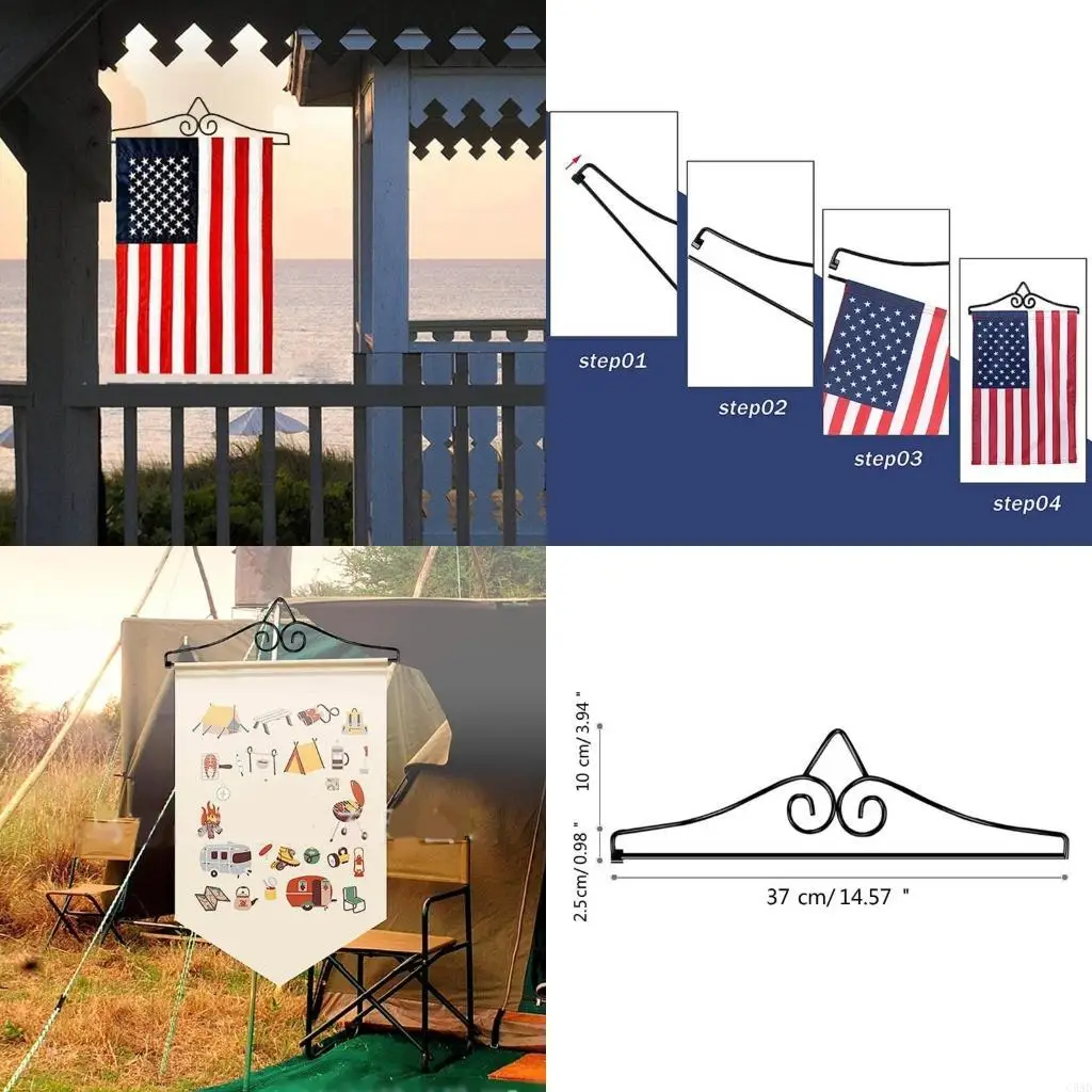 

2pcs Horizontal Flag Wall Scroll Hangers Garden Stand Frame for Indoor Outdoor C5AD