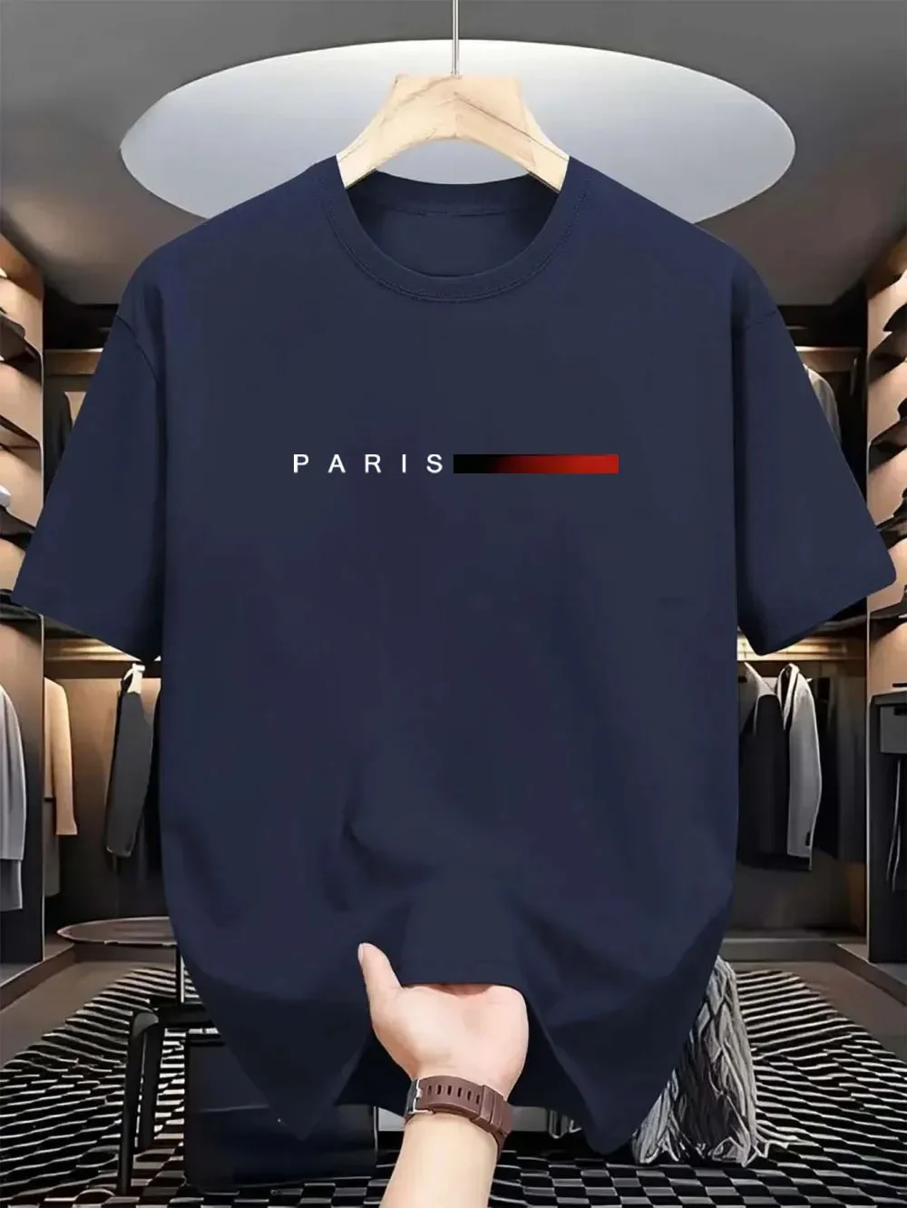 Men's Fashionable and Versatile Summer Loose Paris Creative Letter Printed Casual Slim Fit Round Neck Short Sleeved T-shirt Top image 3