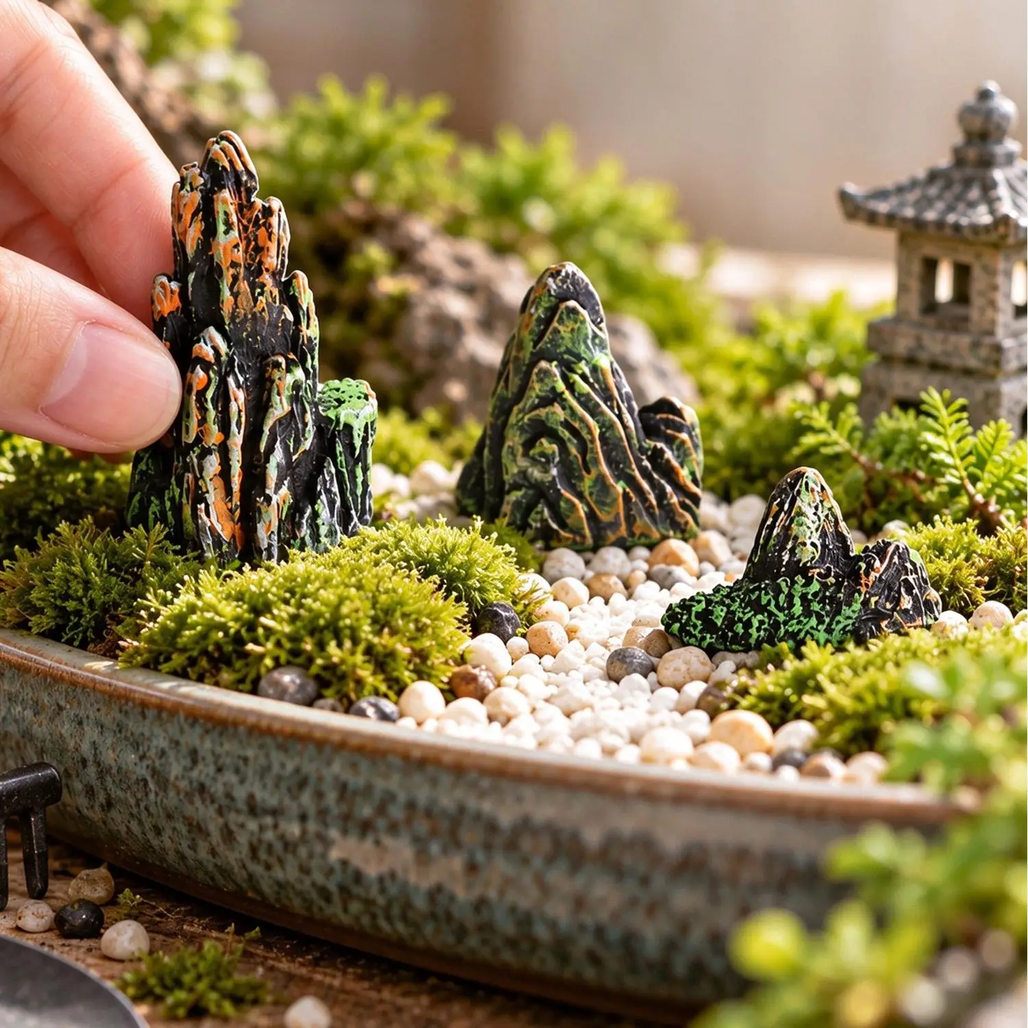 Mini Resin Rockery Chinese Landscape Mountain Ornament for Micro Landscape Bonsai Garden Home Tabletop Aquarium Fish Tanks Decor